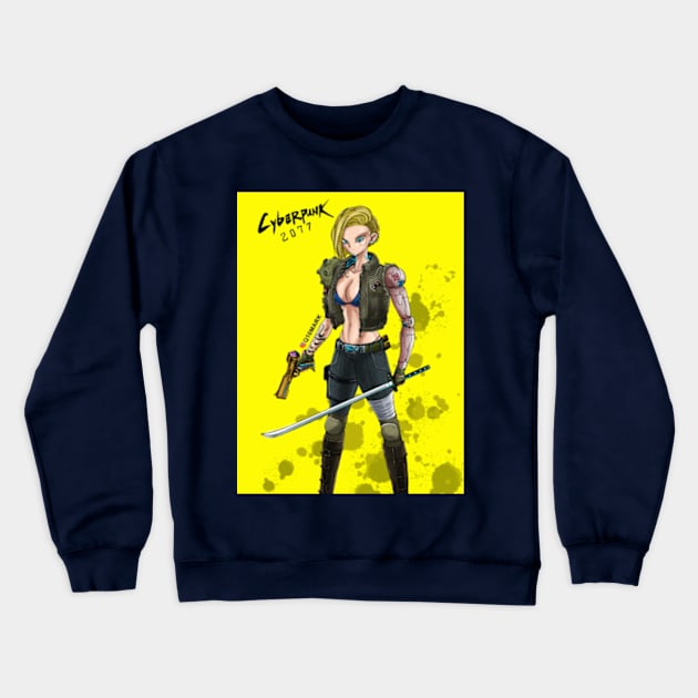 Android 18 in cyberpunk 2077 Crewneck Sweatshirt by q10mark